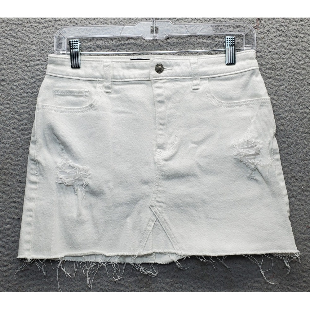 Vtg Hollister Skirt Womens 5 White Denim High-Rise Stretch Distressed Frayed Hem
